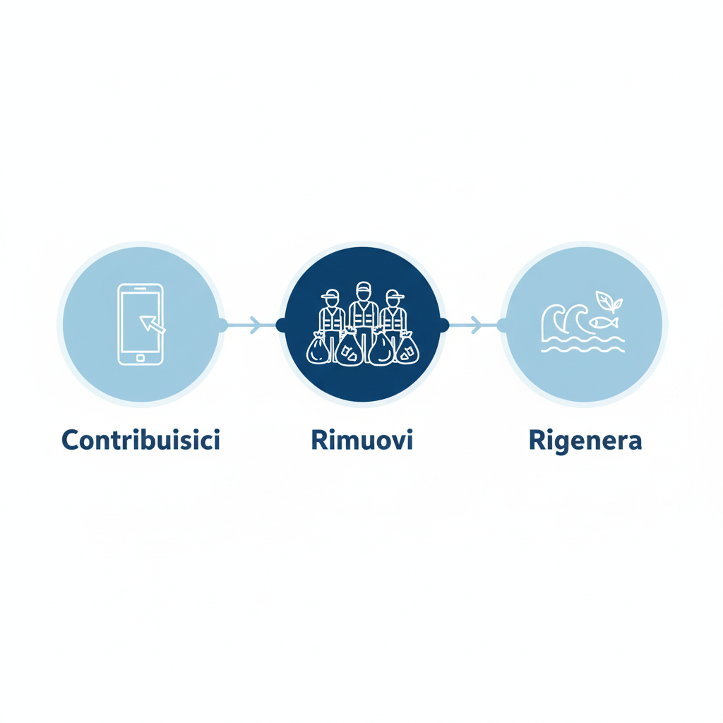 Infografica a tre cerchi che mostra i passaggi: Contribuisci, Rimuovi, Rigenera.